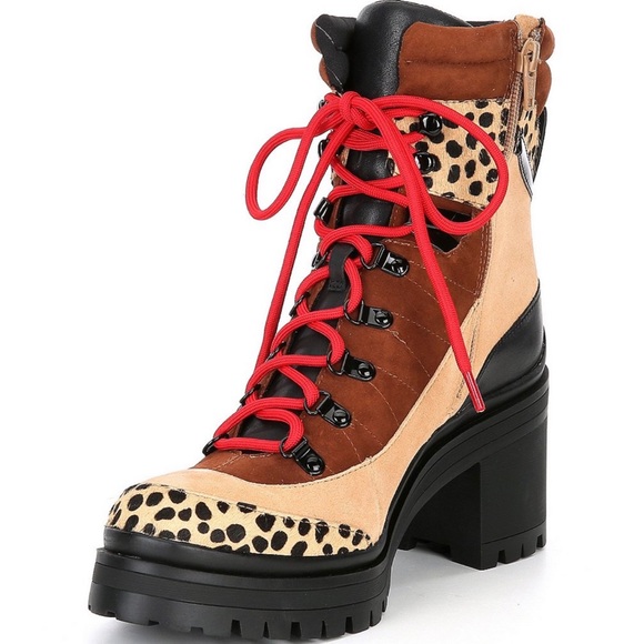 Cheetah Calf Hair Suede Colorblock Lace-Up Booties - Picture 2 of 6